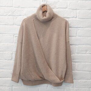 MdP Maison de Papillon 100% Mongolian Cashmere Sweater Women L Beige Camel Brown